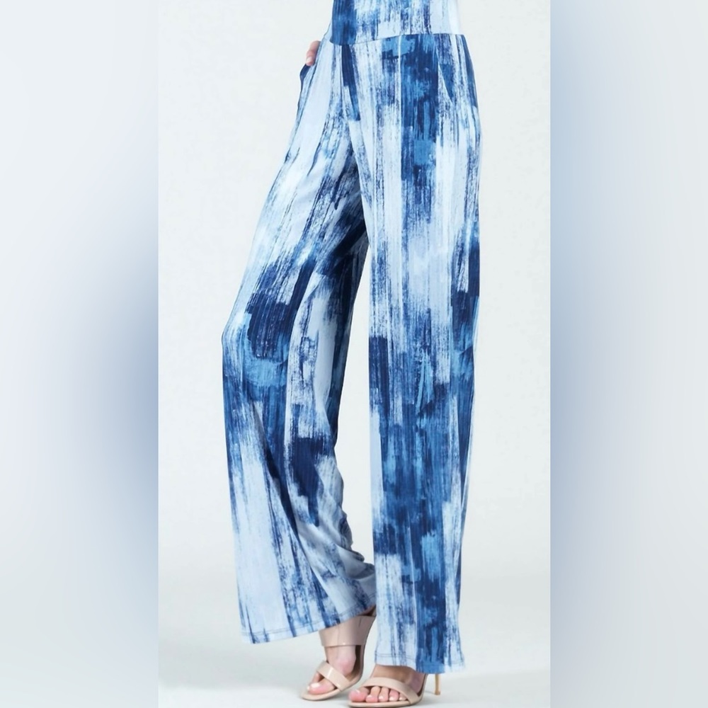 Clara Sunwoo Paint Stroke Wide Leg Pocket Pant In Blue Stroke XL
